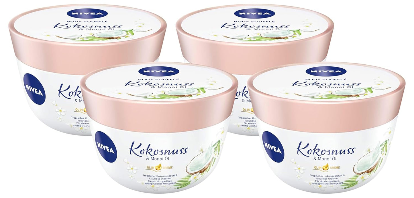 NIVEA Body Soufflé Kokosnuss & Monoi Öl (200 Ml), Körperpflege Für 24H Feuchtigkeit, Lotion Für Trockene Und Sehr Trockene Haut